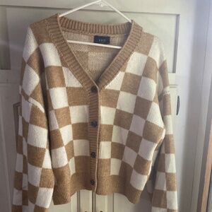 Vici Checkered Tan Cardigan size Large